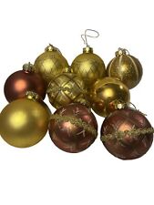 LOT 9 large Glass Gold And Bronze Round Ornaments Christmas 3 “ Vintage picture