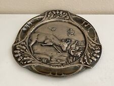 Antique German Bavarian Silver Plated Wall Plaque Plate Deer Stag Hunting Scene picture