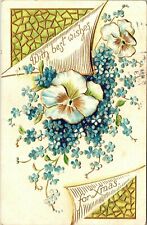 Vintage 1910's Best Wishes for Xmas Floral Embossed Merry Christmas Postcard picture