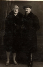 c1910 COUPLE WITH HATS MUSTACHE DARKLY DRESSED RPPC PHOTO POSTCARD P516 picture