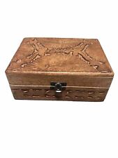 Vintage Hand-Carved Wooden Jewelry Trinket Box Collectible - Made in India picture