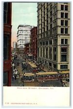 c1905 Madison Street Downtown Building Trolley Crowd Chicago Illinois Postcard picture