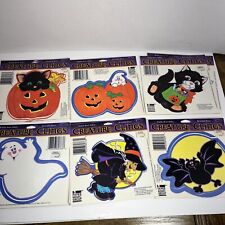 Vtg Halloween Window Creature Clings Paper Magic Pumpkin Cat Ghost Bat Witch 11 picture