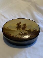 Vintage Small Oval Russian Lacquer Wooden Box Signed Landscape Painting Old picture
