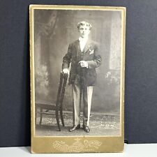 Victorian Antique Cabinet Card Portrait Young Man Suit Holding Cigar , Chicago . picture