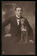 Antique Beautiful RPPC Studio Real Photograph of Man & DOG 1910s picture