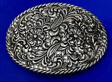 Rhinestone covered western silver tone oval floral Belt Buckle by Nocona picture