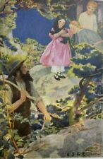 1919 Vintage Magazine Illustration Children Playing With Black Cat  picture