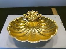 Vintage Gold Tone Metal Hollywood Regency Footed Shell Soap Trinket Dish picture