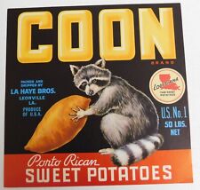Vintage Coon Brand Louisiana Sweet Potatoes  Crate Label. picture