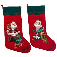 2 Large VTG L'Art De Chine Santa Clause Velvet Christmas Stockings 22 x 9