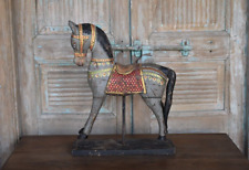 Beautiful Antique Wooden Horse Figurine Fitted on Iron Stand Hand Crafted Decor picture