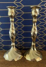 Pair Modern Polished Brass Candlesticks Twist Design Made In India 8” picture