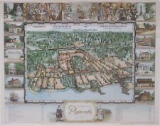 1957 Colorful Pictorial Bird's-Eye-View Map PLYMOUTH Massachusetts Mayflower II picture