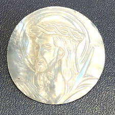 X-large INTRICATELY  carved BETHLEHEM PEARL  button ~JESUS with CROWN OF THORNS picture