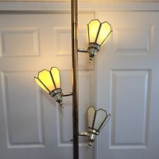 Mid Century Tension Pole Lamp Slag Glass Shades picture