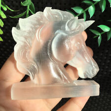 89g Selenite Slab Stone Unicorn Head Carving Quartz Crystal Healing picture