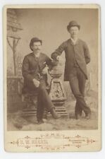 Antique Circa 1880s Cabinet Card Harris Two Dashing Men in Hats Pleasanton, KS picture