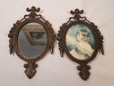 Vintage Mini Wall Frames Metal Brass Victorian Style Ornate Oval 2PC Italy 7