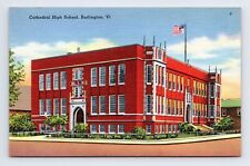Linen Postcard Burlington VT Vermont Cathedral High School picture