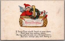 1910s CHRISTMAS Postcard Elf Angel Basket 
