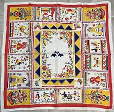 Vintage 1930's Tony Sarg Linen Tablecloth Colorful Folk Pattern Cafe Or Topper picture