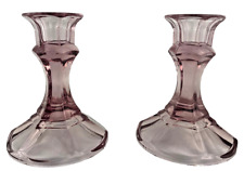 RARE VINTAGE PAIR OF PURPLE AMETHYST GLASS 4.5 INCH CANDLE HOLDERS. picture