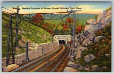 WESTERN ENTRANCE TO HOOSAC TUNNEL, MOHAWK TRAIL MA LINEN VINTAGE POSTCARD picture
