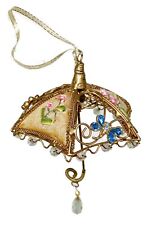 Bird Victorian Christmas Holiday Ornament Golden Wire & Cloth H5”xL6” picture