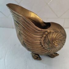 Vintage Solid Brass Nautilus Sea Shell Wine Bucket Planter Heavy Conch picture