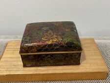 Vintage Chinese Cloisonne Small Box Brownish Red & Green w/ Flowers Decoration picture