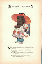 1913 Animal Children Page - Piggy on one side and Hippopotamus on one side picture