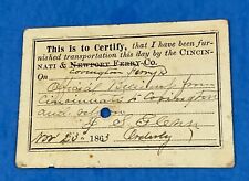 Original 1863 Federal Transportation Ticket Cincinnati, Maj. G.M. Bascom AAG. picture