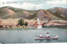 Palmer Lake Colorado 1922 Couple, Boating, Train Vintahe Postcard picture