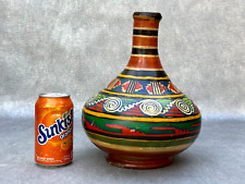 ANTIQUE NAIVE SOUTH AMERICAN MEXICAN POTTERY VASE HAND PAINTED OLD SPANISH ART picture