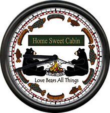 Woodsy Bear Camping Camper RV Cabin Home Sweet Trailer Wildlife Sign Wall Clock picture