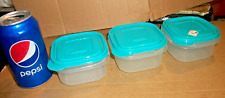 3 Vintage Rubbermaid 9 OZS #14 Servin Saver Square Food Storage Containers Green picture