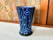 Vintage Stark Studio Art Pottery Blue Hand Painted Tall Mug Cup picture