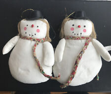 Set Of 2 Primitive Snowman Doll W/ Top Hat Christmas Winter Holiday Frosty 7” picture
