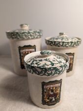 VINTAGE ITALIAN CERAMIC CANISTERS SET OF 3 RARE RETRO ITALY GREEN PARMESAN 1990 picture