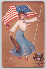 Postcard United States Flag Lady Artist Signed St. John Vintage Antique 1906 picture