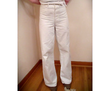 40's Vtg Navy Sailor Pants White High Waist Cotton Button Front Wide Leg 28X30 picture