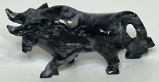 Vintage Hand Carved Charging Bull Statue Figurine Stone picture