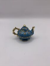 Bejeweled Blue Teapot With Gold Trim Hinged Trinket Box picture