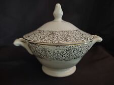 Vintage 1940's Edwin M. Knowles Semi-Vitreous Sugar Bowl w/ Lid Gold Accents picture