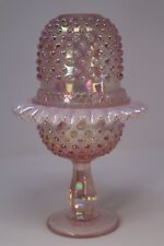 Fenton 95th Anniversary Fairy Lamp Pink Iridescent Hobnail 3-Piece picture