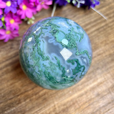 86mm Natural Polished Green Moss Agate Sphere Home Decor 905g 12th picture