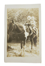 c1922-1926 RPPC Postcard Adorable Children Riding A Horse Unused Unposted picture