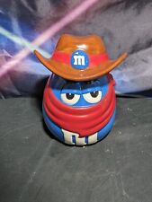 M & M Ceramic Cookie Candy Jar Container Blue Bandit Red Broke Cowboy Hat  8”  picture