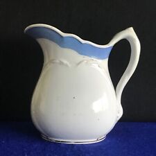 Vintage Ceramic White with Blue Trim Pitcher; medium size (9 in high) picture